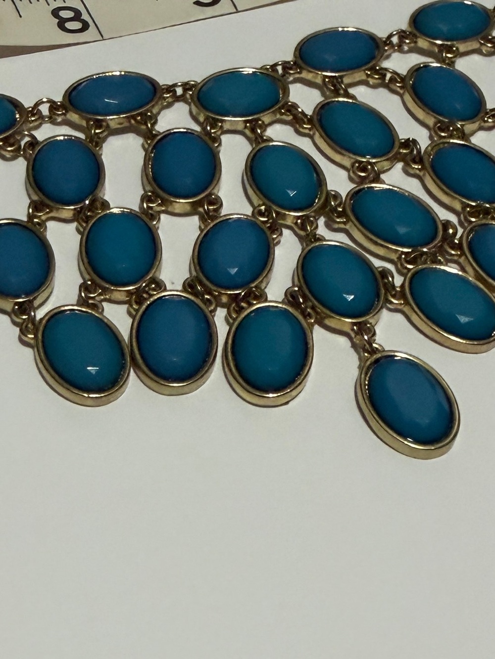 Bold Teal Bib Statement Necklace Gold Tone Layered Boho - Picture 10 of 10